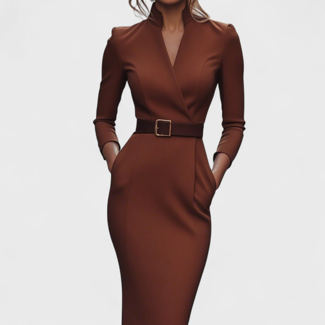 Mandarin Luxe – The Belted Power Dress Maxi