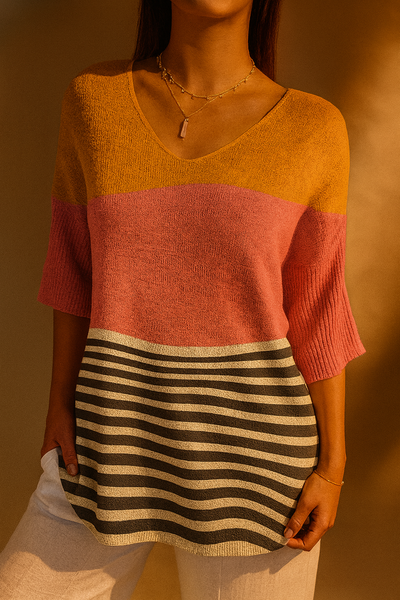 Women's Abstract Line Pattern Art Print Casual Knit Pullover