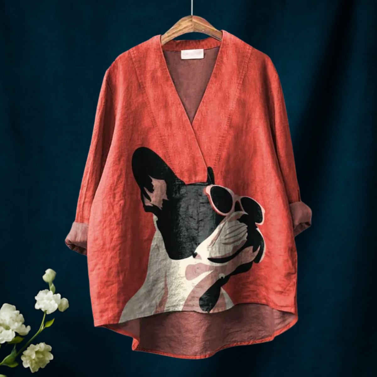 Vintage Bulldog Sunglasses V-Neck Shirt