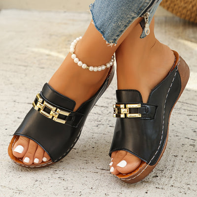 Romy Gold-Link Slide Sandals