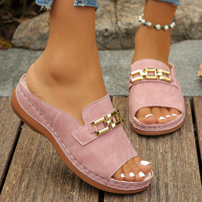 Romy Gold-Link Slide Sandals