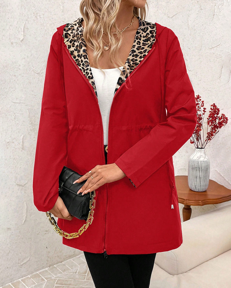 Mady | Reversible Hooded Coat with Leopard Print