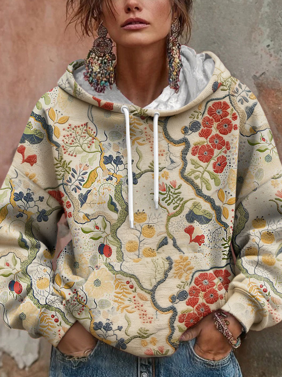 Women's Bohemian Boho Floral Art Printed Hoodie