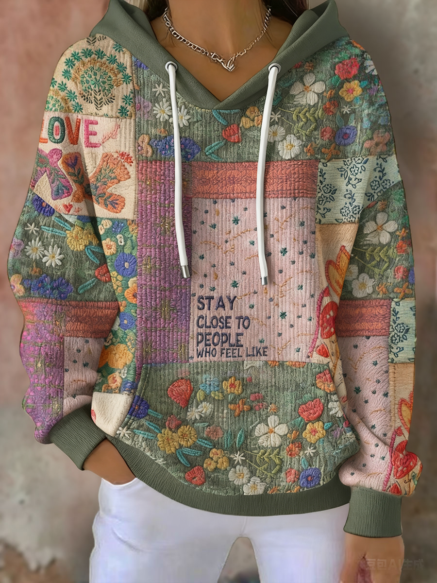 Women's Boho Bohemian Floral Art Printed Hoodie